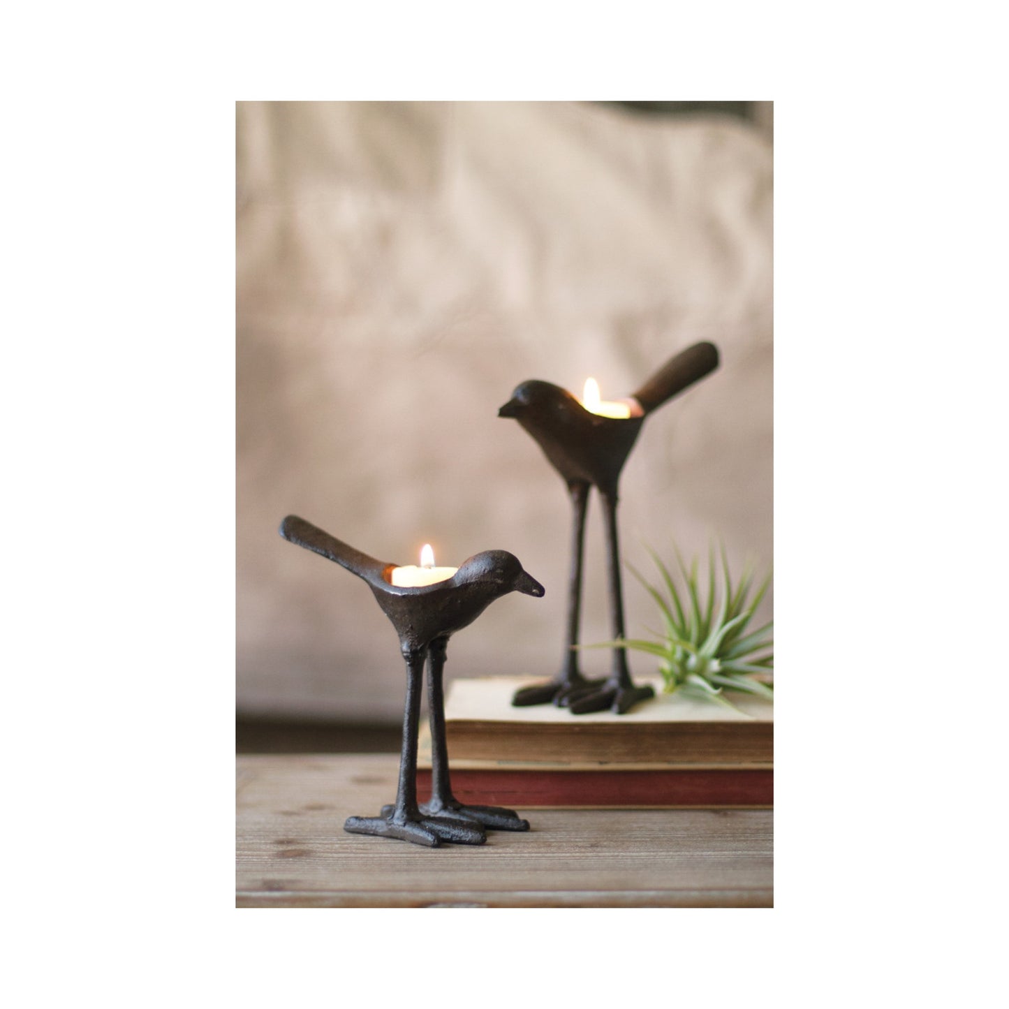 Set of 2 Cast Iron Bird Tea-Light Holders