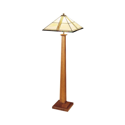 Square Base Floor Lamp with Art Glass Shade